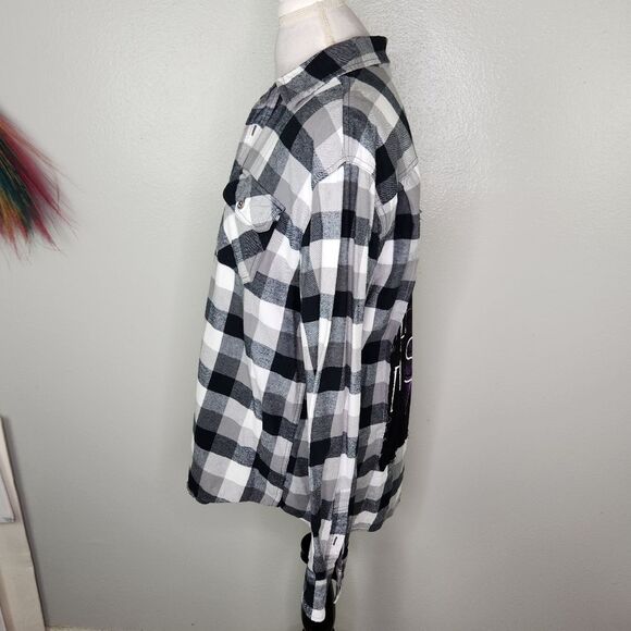 Boneyard Threadz Panic at the Disco B&W Plaid Flannel Button Up Shirt Large - Picture 8 of 10